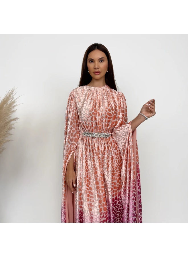 QABEELA RAM24 OMBRÉ PEACH PINK DEVORÉ JUMPSUIT - Image 5